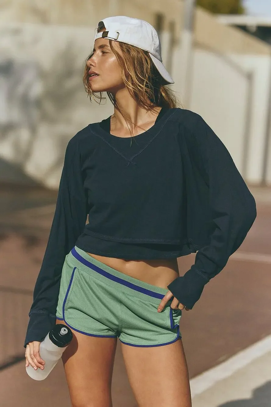 Free People FP Movement Stay With It Layer Long Sleeve Top Midnight Navy Blue XS